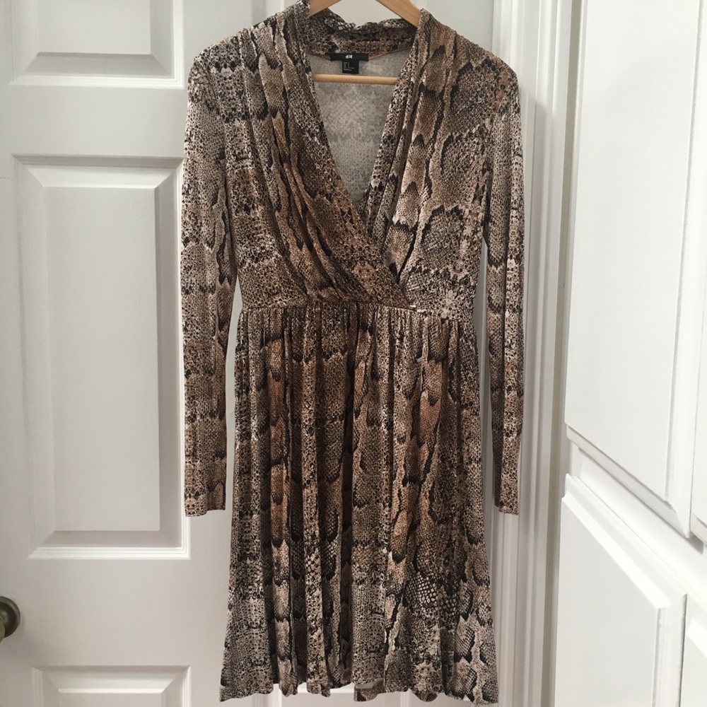 H&M animal print faux wrap dress